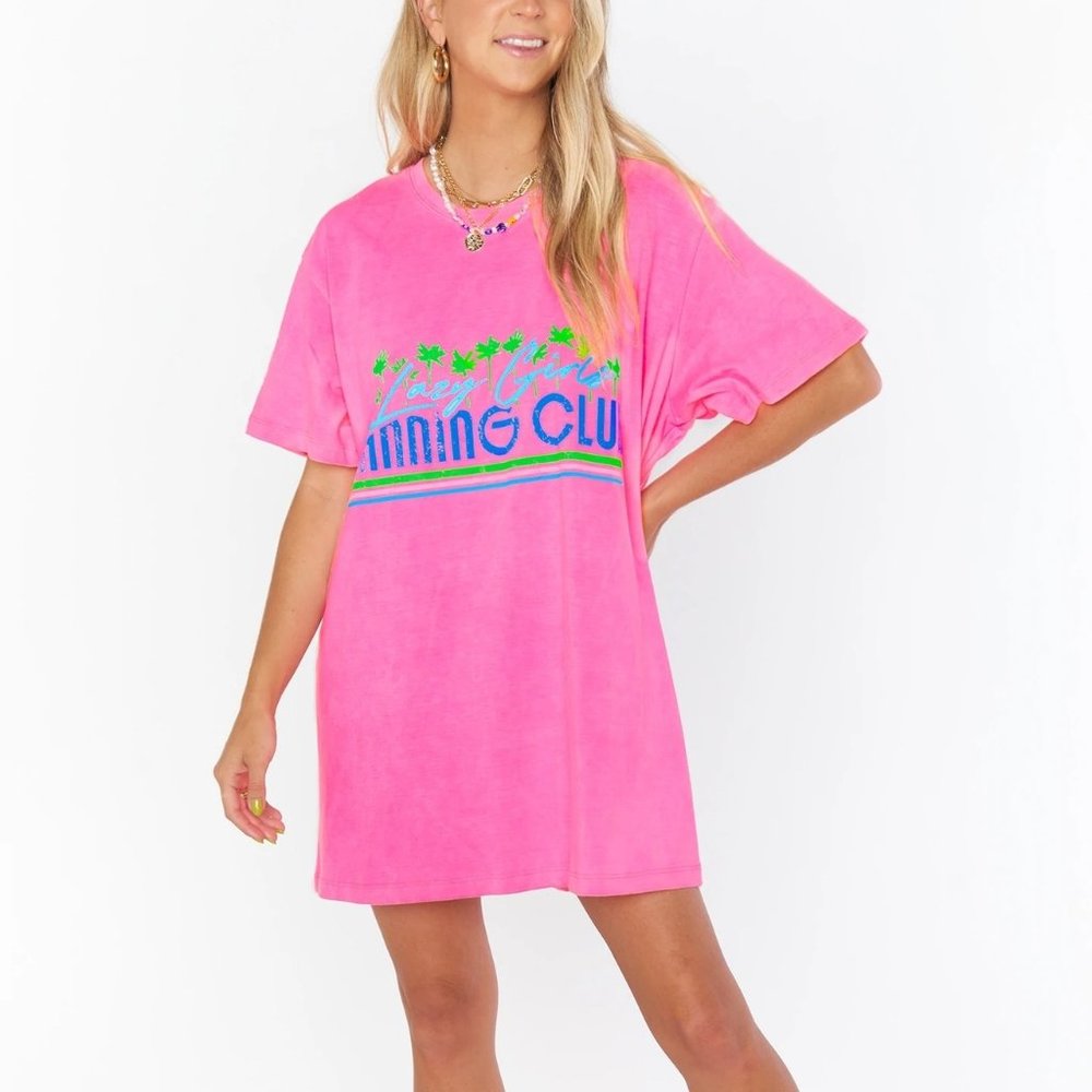 NWOT Show Me Your Mumu 24 Hour Tee Lazy Girls Shirt/Dress Pink Shirt